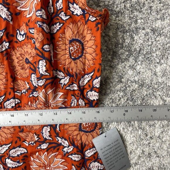 Maisie Women's 100% Cotton Orange Floral Print Smocked Back Midi Dress Sz Large - Picture 3 of 8